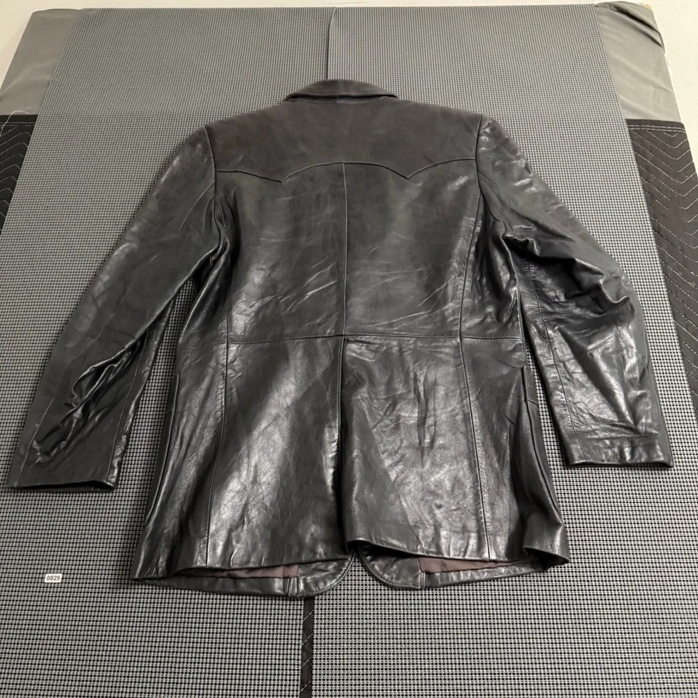 Adler Leatherwear Vintage Black Leather Western Blazer Jacket Mens 40 Yoke